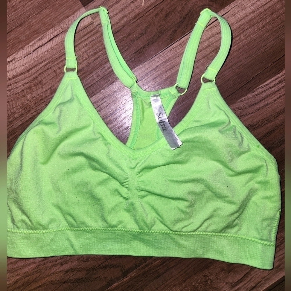 Sofra Green Cross Back Sports Bra Free Size Excellent Condition